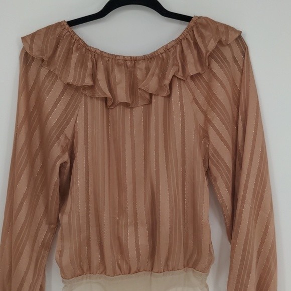 Lush Women's Bodysuit‎ Size Small Rose Gold Long Sleeve Ruffle Faux Wrap V Neck - Picture 14 of 16